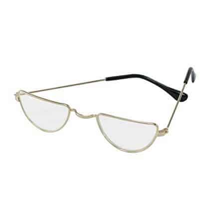 Half Moon Glasses Classic half moon glasses with a gold frame are a timeless accessory, perfect for creating a distinguished and classic look. These glasses are especially popular for costumes and character portrayals, making them an ideal choice for achieving an old-fashioned, scholarly, or traditional appearance. Whether you are dressing as Father Christmas, Santa Claus, a wise grandfather figure, or a historical character, half moon gold frame glasses add authenticity and charm to the overall style. The elegant gold frame is lightweight yet durable, offering comfort for extended wear. The half-moon lens shape rests low on the nose, allowing the wearer to look over the top of the lenses, enhancing the iconic “old-time” expression. This design not only contributes to the aesthetic but also makes the glasses practical to wear with or without prescription lenses. Many users enjoy them as a prop for holiday plays, festive events, Christmas parties, stage performances, and themed photo sessions. These glasses are also suitable for collectors of vintage-style accessories or anyone interested in adding a refined touch to their wardrobe. Their classic detailing and polished finish give them a timeless appeal that works well with Santa suits, Victorian attire, or cozy cardigan-and-slipper ensembles. Easy to pair with wigs, hats, or costume beards, half moon gold frame glasses are a must-have accessory for bringing warmth, character, and authenticity to any festive or theatrical look. Checkout more Glasses And Eyewear Here