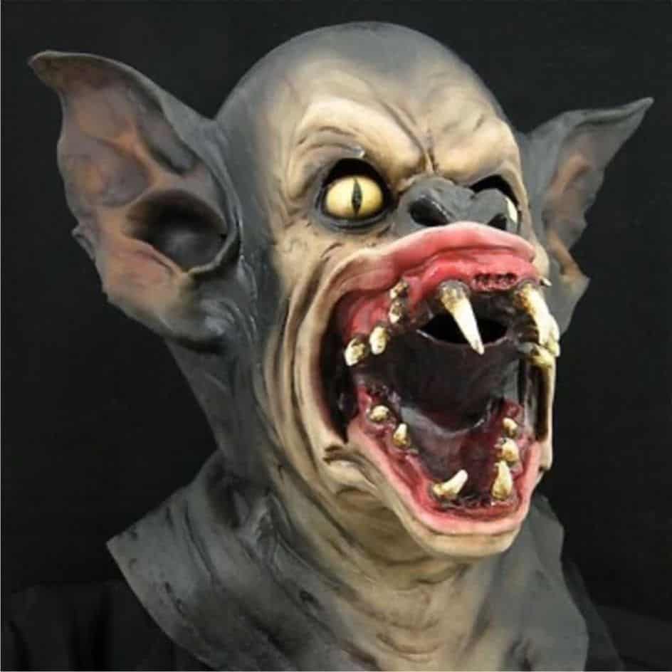 Bat Creature mask with all the bat like feature.Deluxe overhead mask designed by Ghoulish.