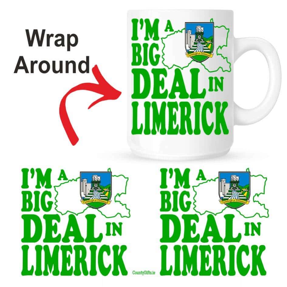 I’m A Big Deal In Limerick Mug from joke.ie Our Luimneach mug is ideal for your tea or coffee. The I’m A Big Deal Limerick mug is an everyday use mug. The 10oz ceramic mugs are manufactured with a dishwasher safe premium coating.They are dishwasher resistant up to 800 wash cycles at 45°C.Our deluxe 14oz Travel mugs are ideal for anyone on the move, these travel mugs are stainless steel and will last for years. The mugs keep liquid hot or cold. Our mugs are of a high gloss finish and are available in four sizes. Standard 10oz Mug Fine Enamel Mug 12oz Jumbo 15oz Mug – Ideal for anyone that loves a good cuppa! Travel 14oz Mug – Great for anyone on the move. All mugs come in a gift box