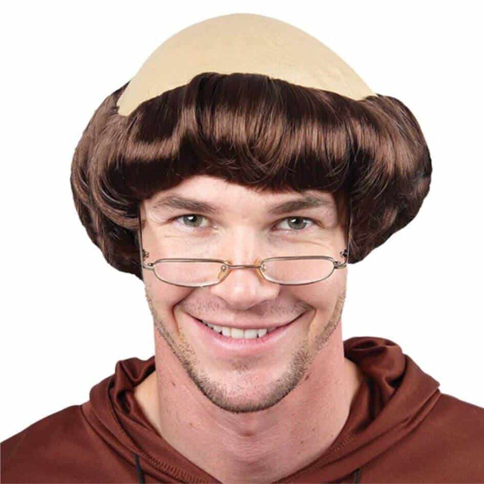 Monks Wig Our Monks wig is a short brown wig with a bald top. We recommend a wig cap for extra comfort