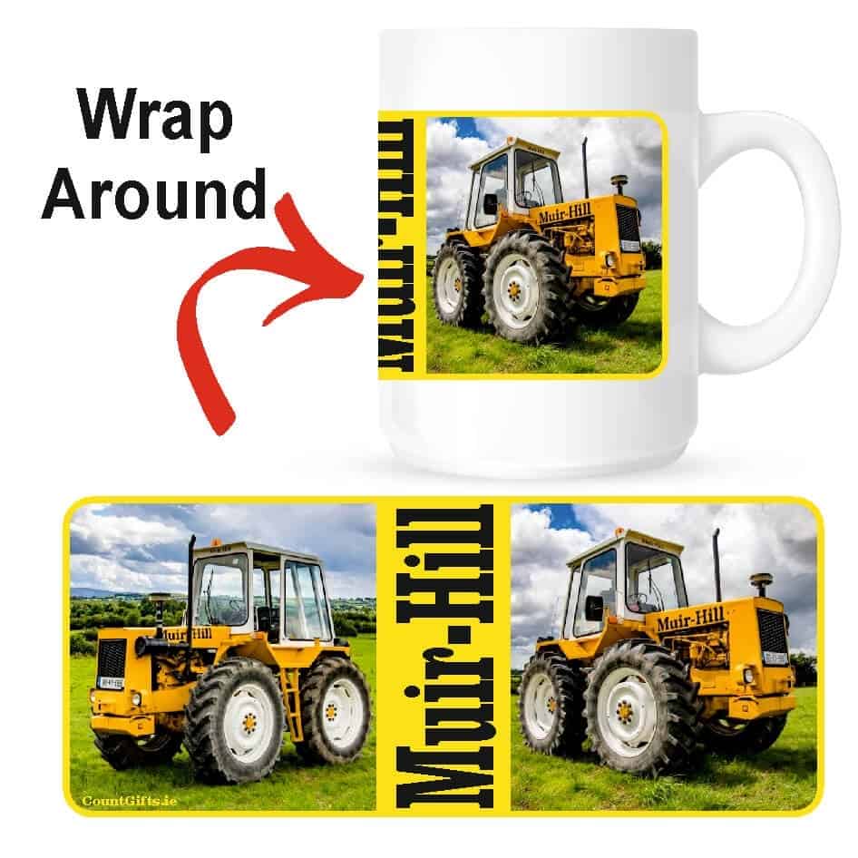 Murhill Tractor Mug,Yellow Murhill tractor with a white cab.