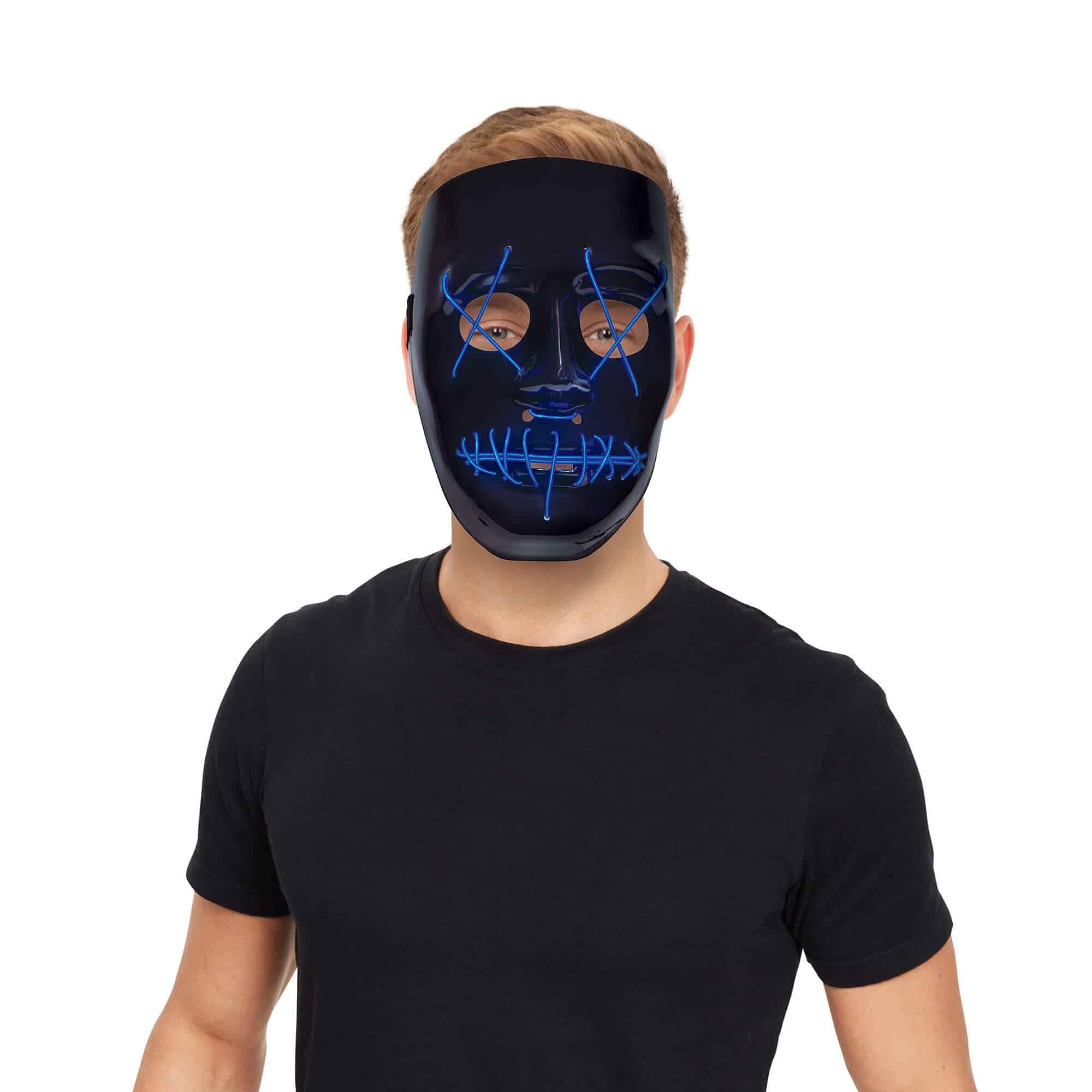 Stitch face mask with neon blue light up detail, fitted with an elastic strap