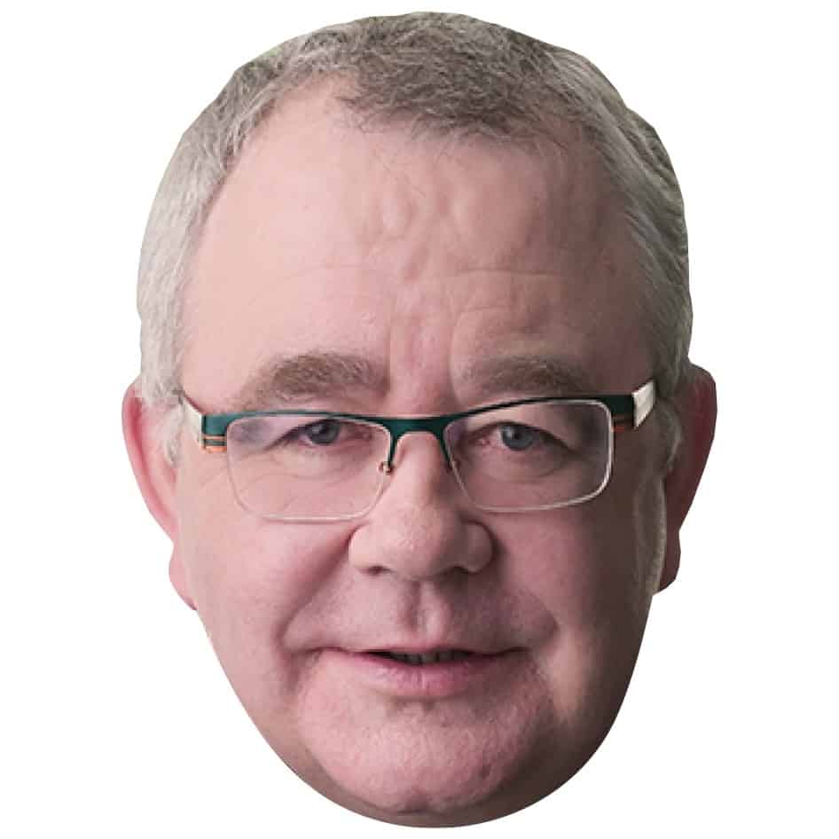 Seán Ó Fearghaíl Mask.Novel masks are made from sturdy cardboard, they cover your face and have two pre-cut eye holes, and held in place by an elastic band