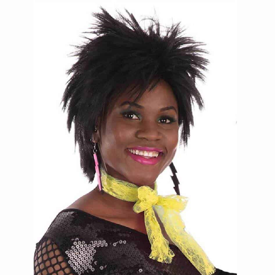 Jazzy 80's yellow Scarf Neon yellow lace scarf to jazz up in a bow around your neck. Our 80's yellow scarf is perfect for themed eighties parties, hen nights or a girls good old night out! This popular scarf can also be paired with our  extensive 80's themed goodies.