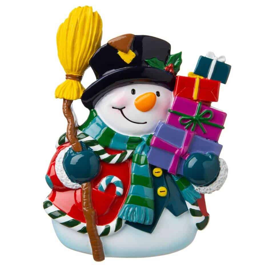 Snowman Christmas Decoration.Personalised Christmas decorations from joke.ie in Ireland. Our popular personalised decorations are the ideal Christmas gift to hang on the Christmas tree, and when the festive season is over pop it into the keepsake box. Hand crafted Christmas  decorations in the traditional Christmas colours. Personalise it with a name or family name in the relevant field. These quality hand painted decorations are made from poly resin material and finished to a high standard with a high gloss finish.Your gift will be wrapped it tissue paper and finished in a gift bag.
