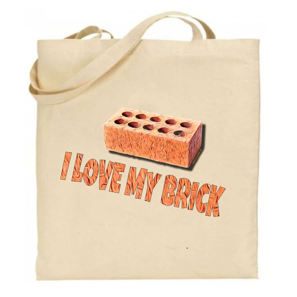 I Love My Brick Tote Bag.Classic quote from Father Jack,I Love My Brick tote bag is ideal for those Tedfest days on Craggy island. Pop in all pet bricks and you can even take them for a walk! Our natural colour bags are made from eco-friendly organic cotton and manufactured by a fair-trade business. Dimensions are 39(h) x 35(w) with 30cm handle.Great Father Ted ideas fro the Joke Shop Cavan and joke.ie