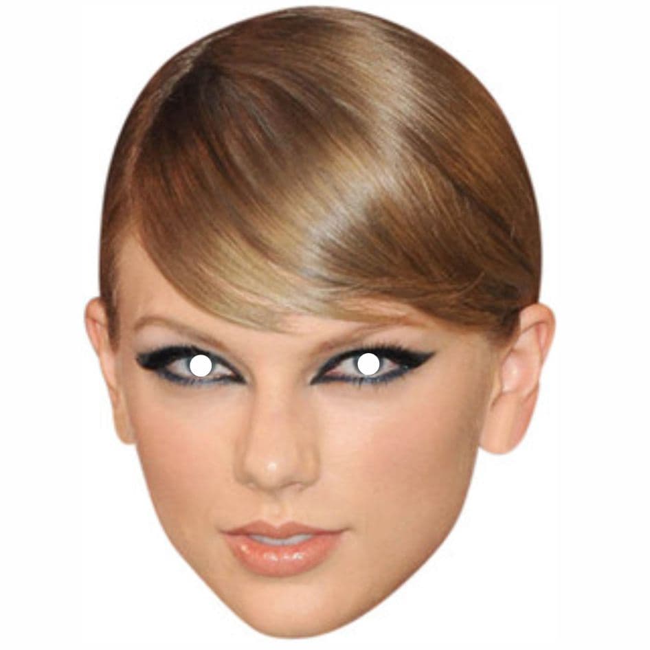 Taylor Swift Mask from joke.ie Cavan Our Taylor Swift Mask is ready to wear.They are made from a sturdy cardboard, they cover your face,have two pre-cut eye holes and is held in place by an elastic band.  Our pop star masks are ideal for Concerts, Parties, Office Parties, Birthdays, School Plays, St Patrick Day floats or just having a bit of fun. If you would like a personalised face mask of a friend, a family member or someone famous please Contact Us