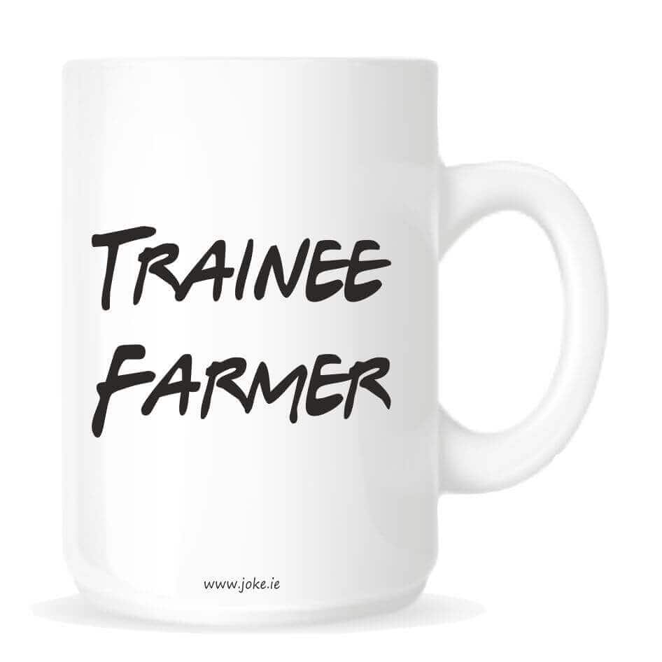 Trainee Farmer Mug is designed and printed in Cavan Ireland. Our mug is ideal for your tea or coffee.Novelty mug with a fun slogan "Trainee Farmer Mug" Our novelty fun mugs are an everyday use mug. The 10oz ceramic mugs are manufactured with a dishwasher safe premium coating.They are dishwasher resistant up to 800 wash cycles at 45°C.Our deluxe 14oz Travel mugs are ideal for anyone on the move, these travel mugs are stainless steel and will last for years. The mugs keep liquid hot or cold. Our mugs are of a high gloss finish and are available in four sizes. Standard 10oz Mug Fine Enamel Mug 12oz Jumbo 15oz Mug – Ideal for anyone that loves a good cuppa! Travel 14oz Mug – Great for anyone on the move. All mugs come in a gift box from joke.ie
