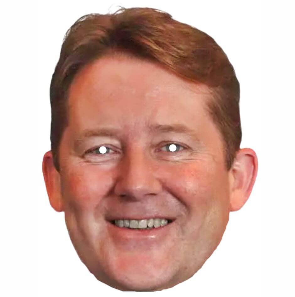 Darragh O'Brien Mask by joke.ie. Darragh O'Brien is a Irish Fianna Fáil politician.Our  masks are ready to wear.They are made from a sturdy cardboard, they cover your face,have two pre-cut eye holes and is held in place by an elastic band. Our masks are ideal for Parties, Office Parties, Birthdays, School Plays, St Patrick Day floats or just having a bit of fun. If you would like a personalised face mask of a friend, a family member or someone famous please Contact Us