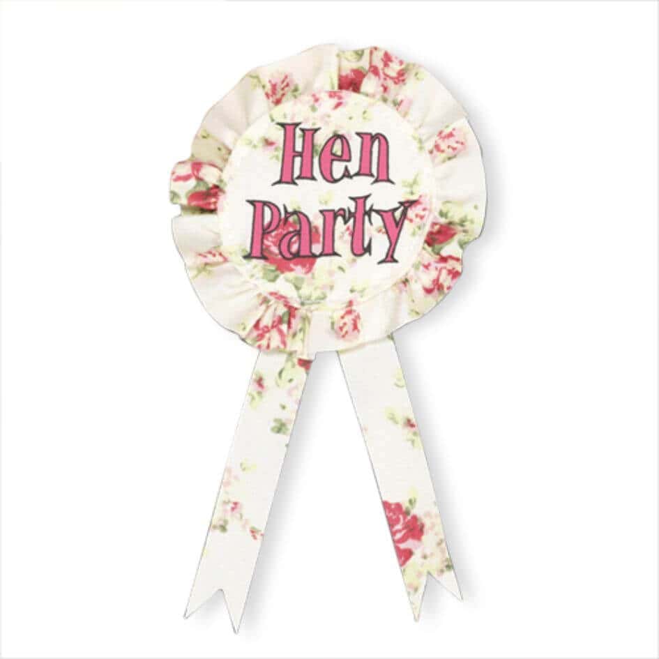 Vintage Hen Party Rosette from joke.ie Floral design hen party rosette with safety pink on the rear for easy attachment to your clothing.Checkout our full range of hen party novelty items.
