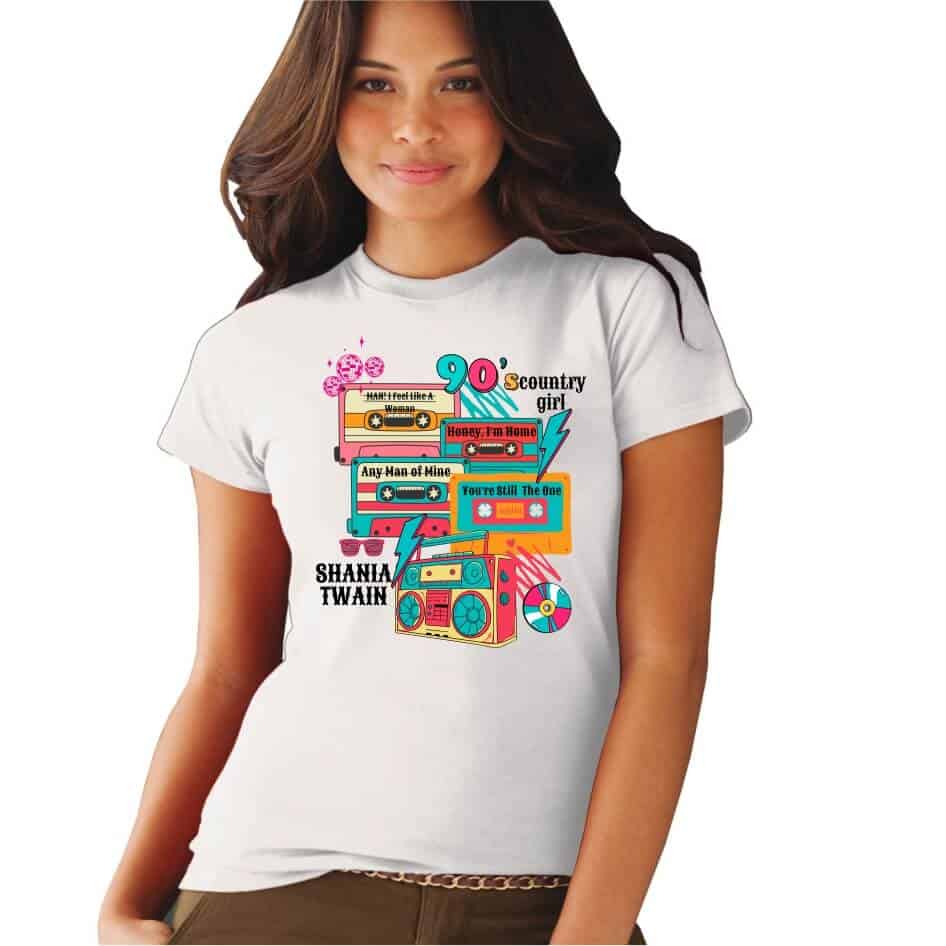 Shania Twain Tee Shirt Lets go girls! Enjoy the music and craic with our Shania shirts. Our tees are one of the best on the market,get those feet a moving! This product is highly recommended for anyone who loves a good concert tee shirt with out breaking the bank!. Colours: White -Loose Fit