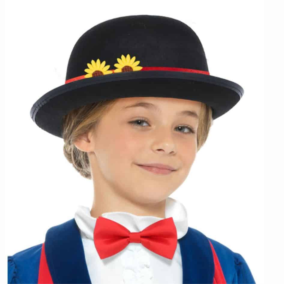 Mary Poppins Nanny Kit from joke.ie Mary Poppins inspired hat and rred bow tie.Mary was a magical English nanny, she blows in on the east wind and arrives at the Banks home at Number 17 Cherry Tree Lane, London, where she is given charge of the Banks children and teaches them valuable lessons with a magical touch.A Spoonful of sugar helps the medicine go down! Let your child step into the magical world of a beloved storybook character with this Little Victorian Nanny Kit! Inspired by the iconic Mary Poppins, this charming dress-up set is perfect for World Book Day, school plays, themed parties, and imaginative role-play. The Mary Poppins nanny tit includes a classic black bowler hat, designed in a vintage Victorian style, just like the famous nanny’s. It also features a bright red bow tie, adding a pop of color that completes the signature look. Made from high-quality, comfortable materials, these accessories are lightweight, durable, and easy to wear, ensuring your child stays comfortable while playing or performing. Pair this set with a black coat, white blouse, long skirt, and an umbrella to fully recreate the Mary Poppins look. Whether your child is attending a costume party, participating in a theater production, or simply enjoying dress-up fun, this Victorian nanny kit is the perfect choice. Ideal for: kids’ costumes, book character dress-up day, theatrical performances, and educational events.