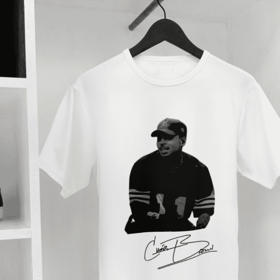 Chris Brown T-shirt from Joke.ie with photo and signature print underneath.