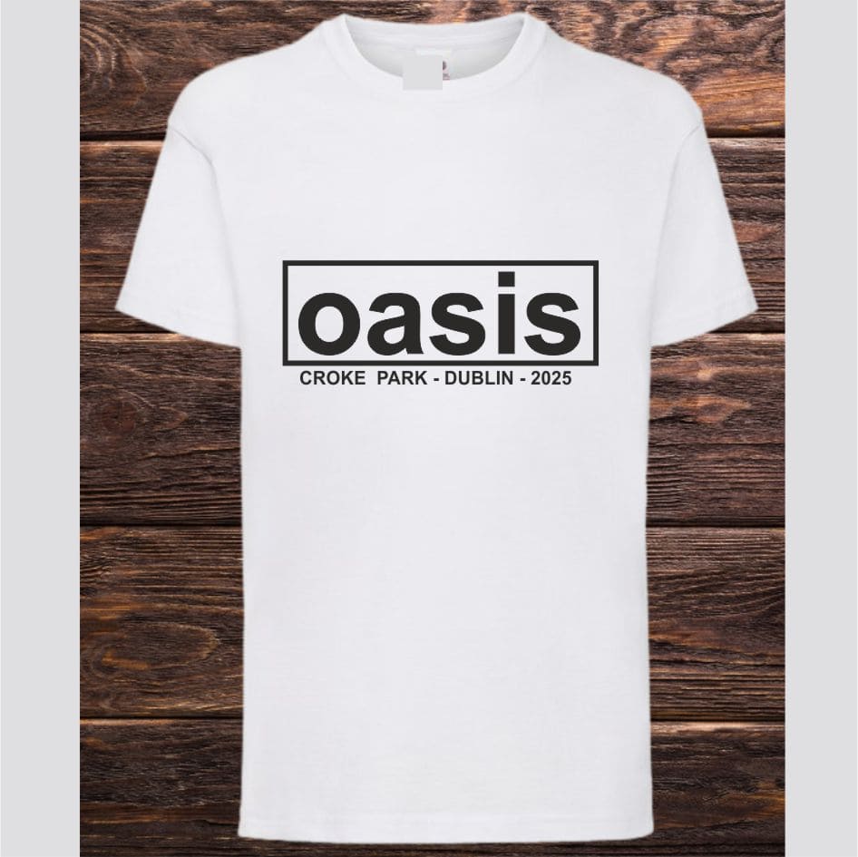 Oasis Tee Shirt from joke.ie Celebrate the return of rock legends with this exclusive Oasis Tee Shirt.Our Oasis crafted quality Fruit of the Loom cotton, this crisp white tee marks what fans are calling the comeback of the decade — Oasis live at Croke Park, Dublin in 2025. Designed for both comfort and style, this high-quality unisex T-shirt features a bold print inspired by the band’s iconic aesthetic. Whether you're a longtime fan or new to the legacy, this Oasis concert tee is the perfect way to mark the historic 2025 Dublin show. Our Oasis tee shirt is made with soft, breathable fabric, it's ideal for daily wear, festivals, or as a collector’s item for music memorabilia lovers. The classic cut ensures a flattering fit, while the durable stitching promises long-lasting wear. Key Features: Oasis Croke Park 2025 design 100% white cotton Fruit of the Loom – soft, durable, and comfortable Crisp white with bold graphics Perfect for fans, collectors, and gig-goers Own a timeless piece of music history. Limited stock available. Grab your Oasis T-shirt Croke Park 2025 today and relive the moment forever.