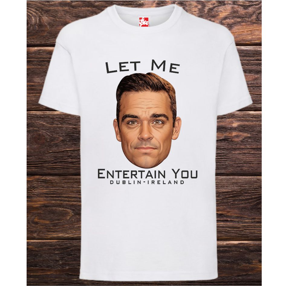 Robbie Williams Let Me Entertain You Tee Shirt. Celebrate the return of a legend with this exclusive Let Me Entertain You - Robbie Williams Concert Tee Shirt .Our RW crafted quality Fruit of the Loom cotton, this crisp white tee marks what fans are calling the comeback of the decade — Robbie Williams live at Croke Park, Dublin in 2025. Designed for both comfort and style, this high-quality unisex T-shirt features a bold print inspired by the band’s iconic aesthetic. Whether you're a longtime fan or new to the legacy, this Robbie Williams Concert Tee Shirt is the perfect way to mark the historic 2025 Dublin show. Our concert tee shirt is made with soft, breathable fabric, it's ideal for daily wear, festivals, or as a collector’s item for music memorabilia lovers. The classic cut ensures a flattering fit, while the durable stitching promises long-lasting wear. Key Features: Robbie Williams -Let Me Entertain You Tee Shirt Croke Park 2025 design 100% white cotton Fruit of the Loom – soft, durable, and comfortable Crisp white with bold graphics Perfect for fans, collectors, and gig-goers Own a timeless piece of music history. Limited stock available. Grab your Robbie T-shirt Croke Park 2025 today and relive the moment forever.