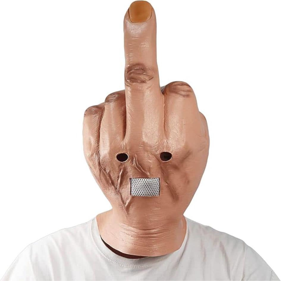 Overhead Middle Finger Mask – Durable Latex Costume Mask Make a bold statement with this hilarious Overhead Middle Finger Mask, designed for parties, festivals, pranks, and costume events. Crafted from high-quality natural latex, this mask combines durability, flexibility, and comfort for hours of effortless wear. The soft latex material is skin-friendly, non-toxic, and designed to fit all face shapes perfectly, making it an ideal choice for both men and women. This middle finger mask features a realistic, eye-catching design that delivers instant laughs and attention wherever you go. The full-head coverage ensures a snug yet breathable fit, allowing you to move, talk, and see comfortably while keeping your identity hidden. Whether you’re planning a Halloween costume, a comedy sketch, or just want to make your friends laugh, this funny latex mask will do the trick. Perfect for Halloween parties, cosplay, stage performances, bachelor events, and viral videos, this mask adds a cheeky twist to any outfit. Easy to clean and store, it’s reusable for countless occasions. Get ready to turn heads and stir laughter with the Overhead Middle Finger Latex Mask — the ultimate blend of humor, creativity, and comfort.