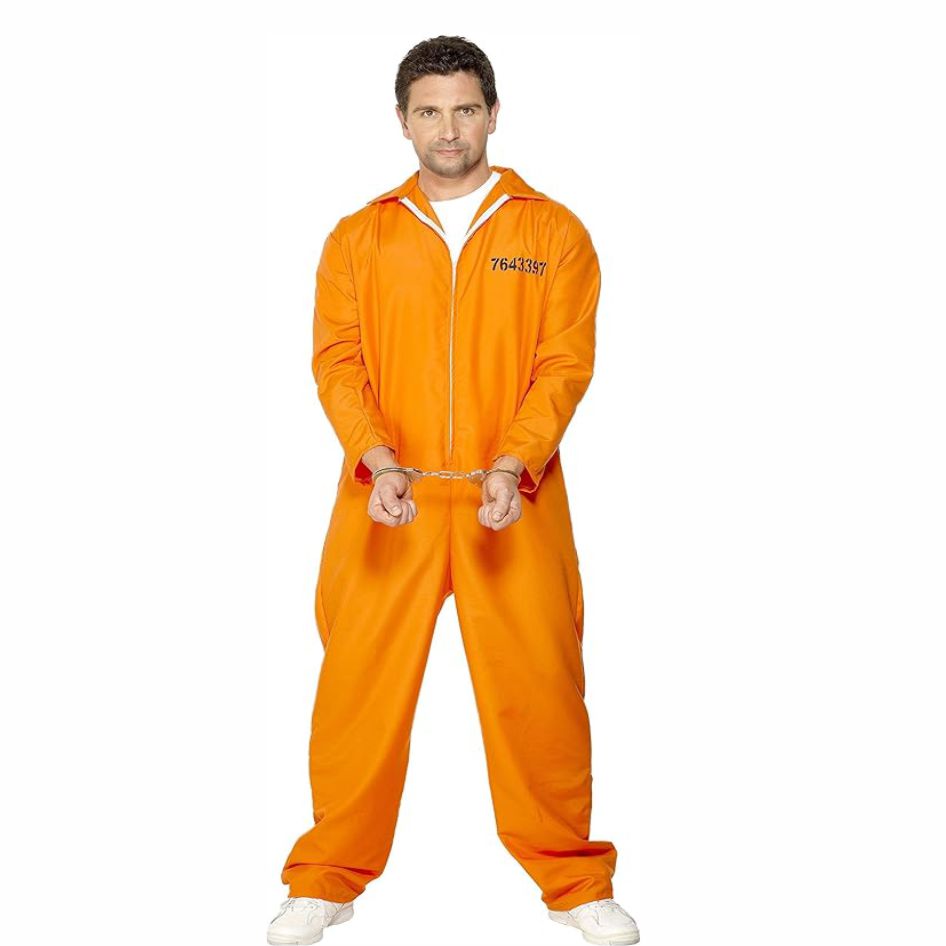 Escaped Prisoner Costume from joke.ie – Perfect Fancy Dress & Halloween Costume Looking for a bold and attention-grabbing outfit this Halloween? The Escaped Prisoner Orange Boiler Suit is the ultimate choice for parties, fancy dress events, and themed nights! This vibrant orange jumpsuit instantly transforms you into a classic runaway convict, making it a hilarious and iconic costume that always stands out. Crafted from lightweight, comfortable fabric, this prisoner costume is easy to wear all night long — whether you’re hitting the dance floor or running from the “guards.” The front zip makes it simple to slip on and off, while the bright orange colour ensures you’ll never blend into the crowd. Pair it with handcuffs, a fake number tag, or a toy ball and chain to complete the authentic prisoner look. Ideal for Halloween parties, stag nights, group costumes, or themed events, this orange boiler suit is a fun and affordable way to make an impression. Its unisex design fits most adults, making it perfect for both men and women who love to bring character and humour to their costumes. Get ready to cause a little mischief and steal the spotlight — with the Escaped Prisoner Orange Boiler Suit, you’ll look like you’ve just made a daring escape! The perfect blend of comfort, creativity, and comedy for any fancy dress occasion.