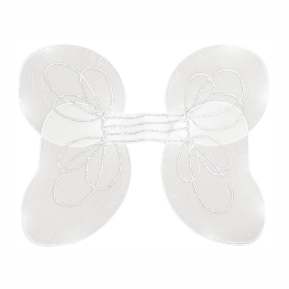 Angel Wings – Small Wire Framed wings with White Netting and Silver Glitter Design from joke.ie Ireland Transform into a heavenly vision with our stunning Angel Wings, beautifully crafted to add a magical touch to any costume or event. These white wings feature a durable wire frame covered in delicate white netting, creating a lightweight yet elegant look. The silver glitter design adds a shimmering finish that sparkles under any light, perfect for making you stand out at costume parties, plays, photoshoots, or the Christmas festive celebrations and plays. Designed for comfort and ease, these wings come with elastic shoulder straps that fit securely and comfortably over your shoulders, allowing freedom of movement while maintaining their graceful position. Whether you’re dressing up as a guardian angel, a Christmas fairy, or simply adding a touch of celestial charm to your outfit, these wings are the ideal accessory. Perfect for children and small adults alike, our wire-framed angel wings are reusable, lightweight, and easy to wear. Pair them with a halo, white dress, or sparkling accessories to complete your ethereal look. Bring a touch of heaven to your costume collection with these beautiful white angel wings with silver glitter detail — the ultimate choice for anyone wanting to shine bright like an angel. Small Angel Wigs- Size approx. 32cm. x 43cm. x 1cm. Checkout more great Angel Accessories