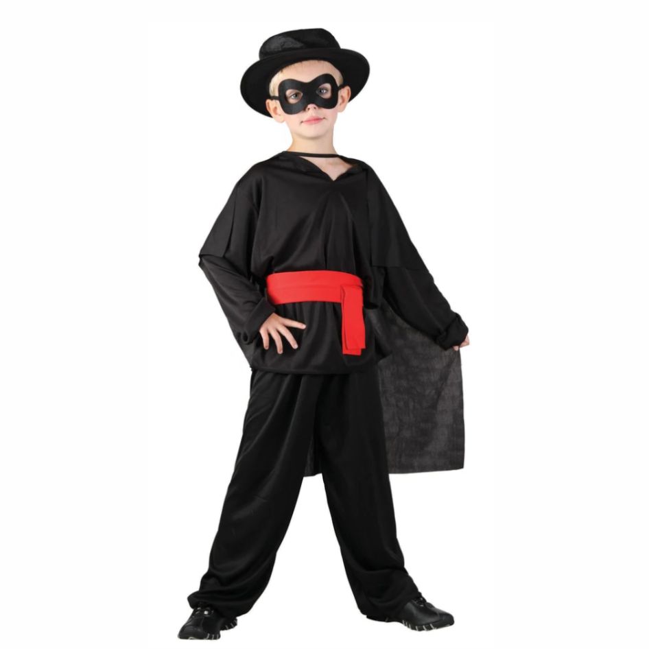 Kids Bandit Costume from joke.ie Ireland Bring adventure and mystery to fancy dress with this Kids Bandit Costume, a striking choice for Book Day, Halloween, school events and themed parties. Featuring a classic masked hero design, this complete five-piece costume includes a shirt, cape, hat, eye mask and belt, providing everything children need to create an instantly recognisable bandit character. The bold black and red colour combination gives this children’s fancy dress costume strong visual appeal, making it an excellent addition to both retail displays and online costume collections. With its traditional storybook styling, the outfit is ideal for customers searching for boys’ bandit costumes, masked hero fancy dress and fairytale character costumes. Perfect for World Book Day, Halloween parties, school dress-up days, themed birthday parties and carnival events, this versatile kids’ costume offers excellent year-round appeal. The adventurous character design also makes it suitable for imaginative play, school performances and storybook-themed celebrations. Retailers can merchandise the Kids Bandit Costume alongside toy swords, gloves and other adventure-themed accessories to encourage additional purchases and increase basket value. Its distinctive styling makes it an easy addition to fairytale, historical and adventure costume ranges. Complete five-piece Kids Bandit Costume Includes shirt, cape, hat, eye mask and belt Bold black and red character design Ideal for Book Day and Halloween Great for school fancy dress and parties Classic masked bandit and storybook styling Sizes Available: Small: Age 4 – 6 years Height 115 – 128cm / 46 – 51″ Chest 58 – 64cm / 23 – 25″ Waist 54 – 57cm / 21.5 – 22.5″ Medium: Age 7 – 9 years Height 130 – 143cm / 52 – 57″ Chest 69 – 72cm / 27 – 28.5″ Waist 60 – 62cm / 23.5 – 24.5″