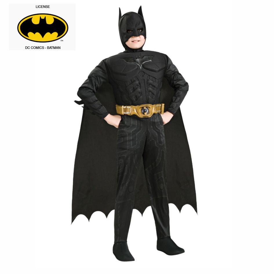 Deluxe Dark Knight Batman Costume - Kids Transform into Gotham City’s legendary superhero with this officially licensed DC Comics Batman Deluxe Kids Costume. Perfect for young Batman fans, this complete children’s superhero costume features the iconic Dark Knight look and everything needed for an action-packed fancy dress transformation. The Batman costume includes a padded jumpsuit with impressive muscle chest detailing, helping create a strong superhero appearance. Attached boot tops complete the jumpsuit, while the flowing Batman cape, signature Bat headpiece and bold gold utility belt add the finishing touches to this instantly recognisable costume. With its detailed design and deluxe finish, it’s a fantastic choice for children who dream of protecting Gotham City. Perfect for Halloween, World Book Day, school dress-up days, superhero birthday parties, Comic Con, cosplay and DC Comics themed events, this Deluxe Batman Costume offers plenty of opportunities for imaginative play throughout the year. Officially licensed DC Comics Batman kids costume Deluxe padded muscle chest jumpsuit Attached Batman-style boot tops Includes signature Batman headpiece Flowing superhero cape included Complete with gold utility belt Ideal for Halloween and World Book Day Perfect for superhero parties, cosplay and Comic Con Great gift for young Batman and DC Comics fans Whether heading to a fancy dress party or enjoying superhero adventures at home, this Batman Deluxe Kids Costume is ready for action. Sizes Available: Small: Age 3 - 4 years Height 112 - 122cm / 44 - 48" Waist 63 - 66cm / 25 - 26" Chest 68 - 71cm / 27 - 28" Medium: Age 5 - 8 years Height 127 - 137cm / 50 - 54" Waist 68 - 76cm / 27 - 30" Chest 73 - 81cm / 29 - 32"